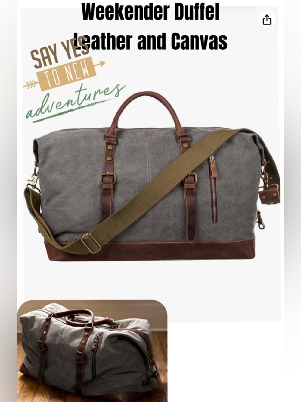 Travel Duffel Bag Leather & Canvas